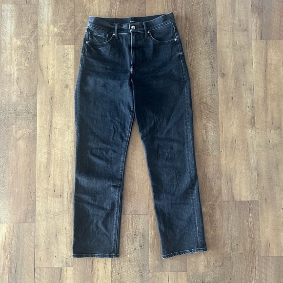 Express Denim - Express Modern Straight High Rise Jeans 4R | Black Wash | Rhinestone Button